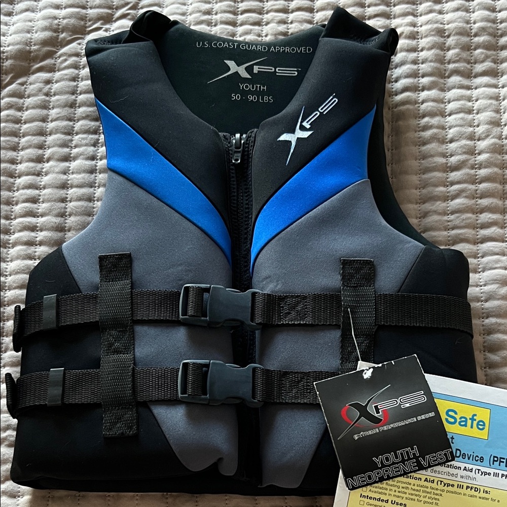 Youth Neoprene Life Vest - Black and Blue